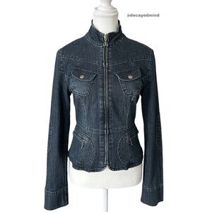 Y2K “RW&CO” Dark Wash Zip-up Long Sleeve Fitted Denim Jean Jacket